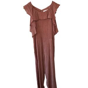 Mid Ref Red Pinstriped Flutter Sleeve Wide Leg Summer Style Jumpsuit Small
